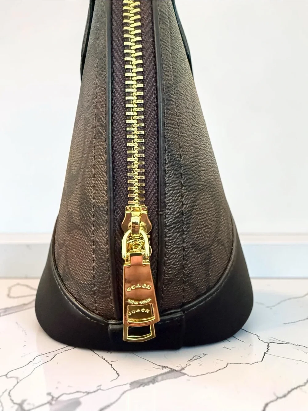 Source Unknown Brown Signature Dome Satchel with Black Trim